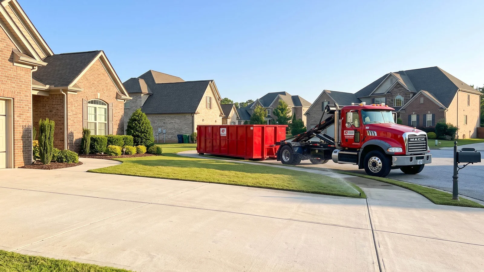 Dumpster placed on a residential driveway in Stockbridge, showing correct placement